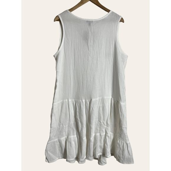J Valdi White Cotton Gauze Tiered Swimsuit Beach Coverup Tunic Mini Dress Size L - Picture 5 of 6